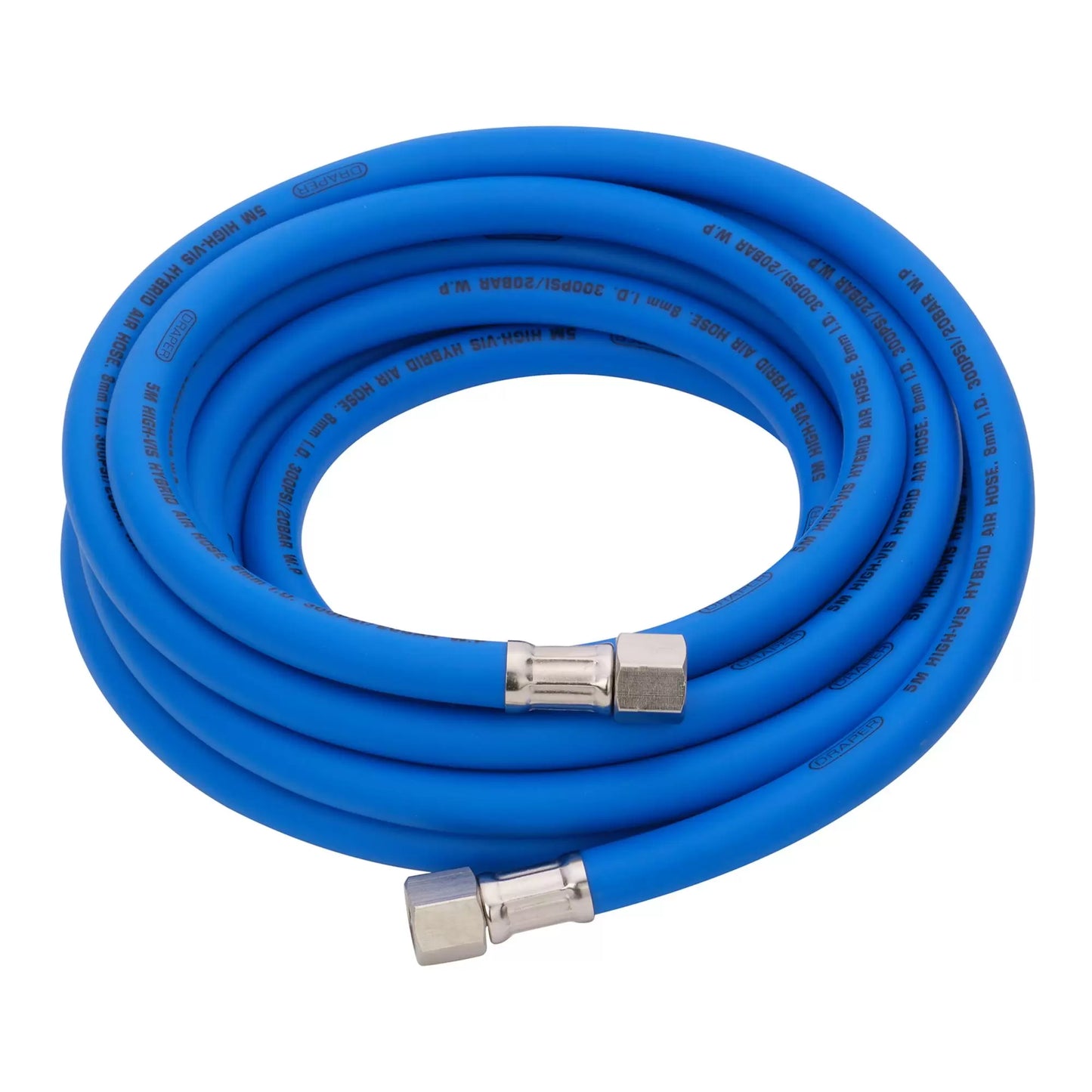 Draper Tools - 31733 - High Visibility Hybrid Air Hose, 5m x 8mm, 1/4" BSP, Blue