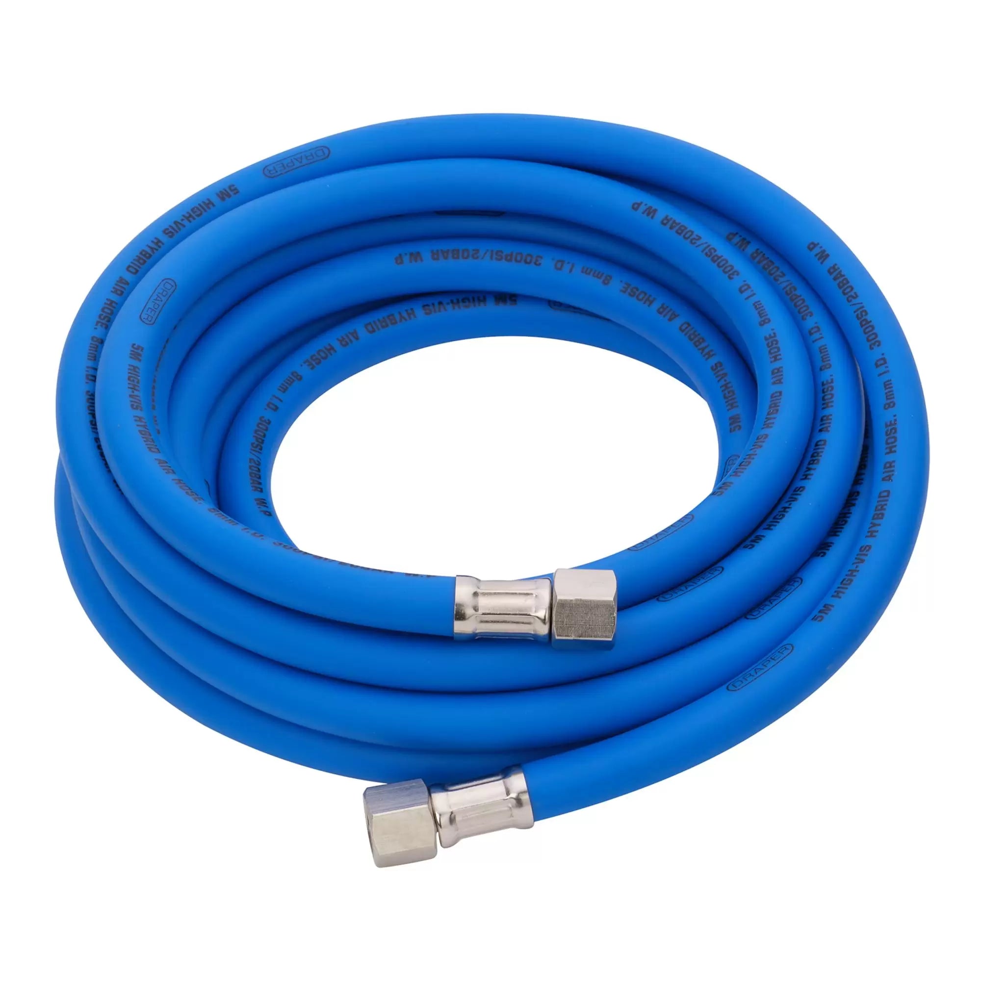 Draper Tools - 31733 - High Visibility Hybrid Air Hose, 5m x 8mm, 1/4" BSP, Blue