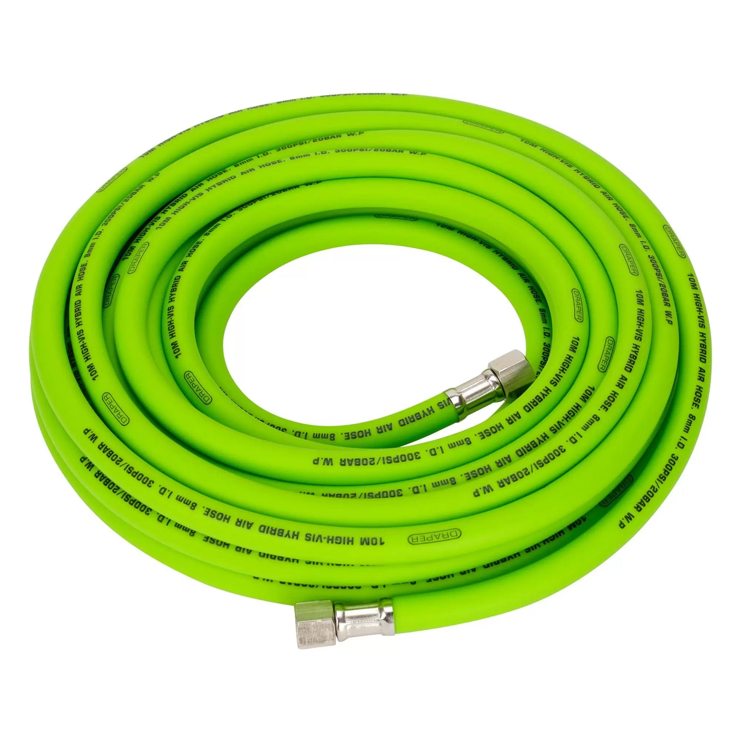 Draper Tools - 31734 - High Visibility Hybrid Air Hose, 10m x 8mm, 1/4" BSP, Green