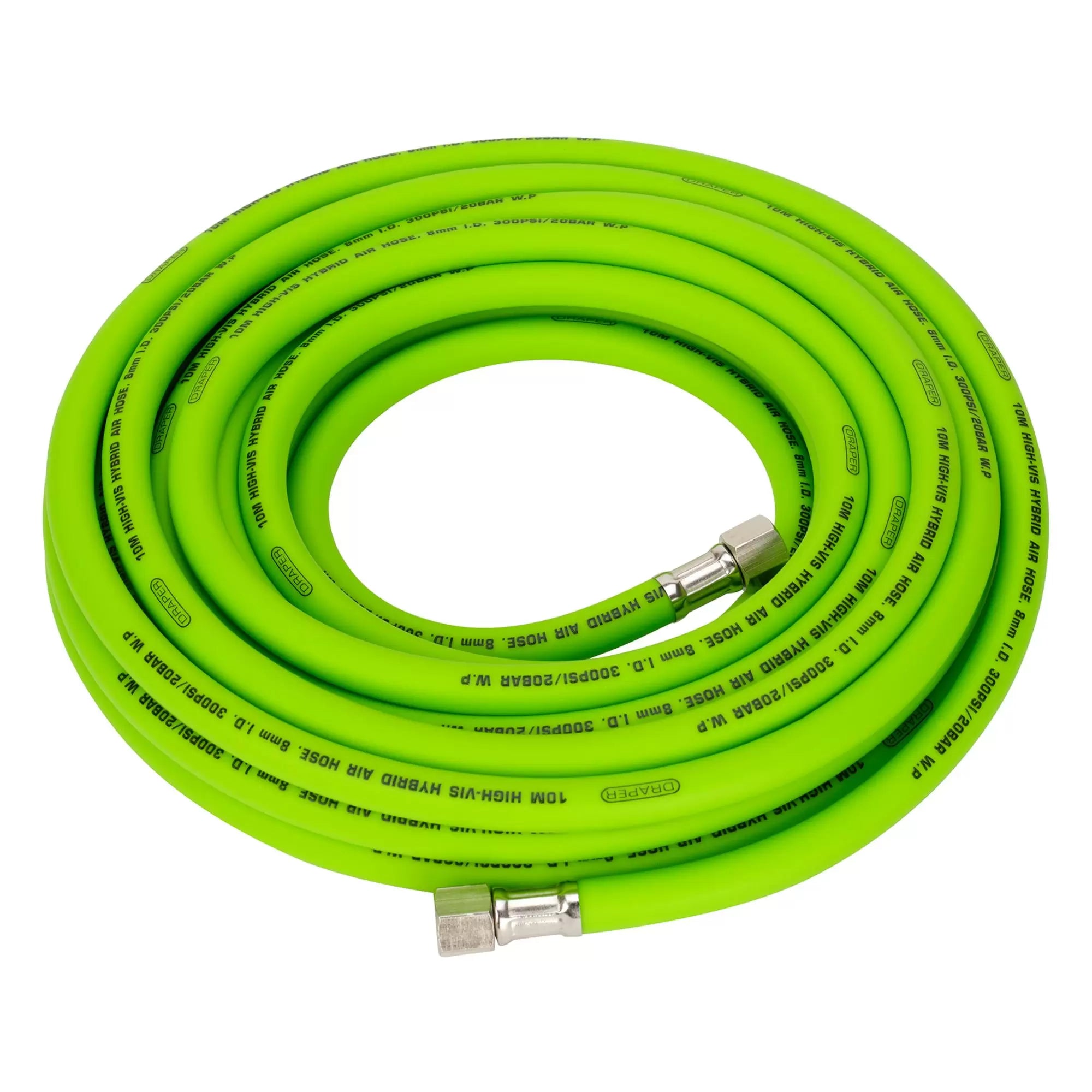 Draper Tools - 31734 - High Visibility Hybrid Air Hose, 10m x 8mm, 1/4" BSP, Green