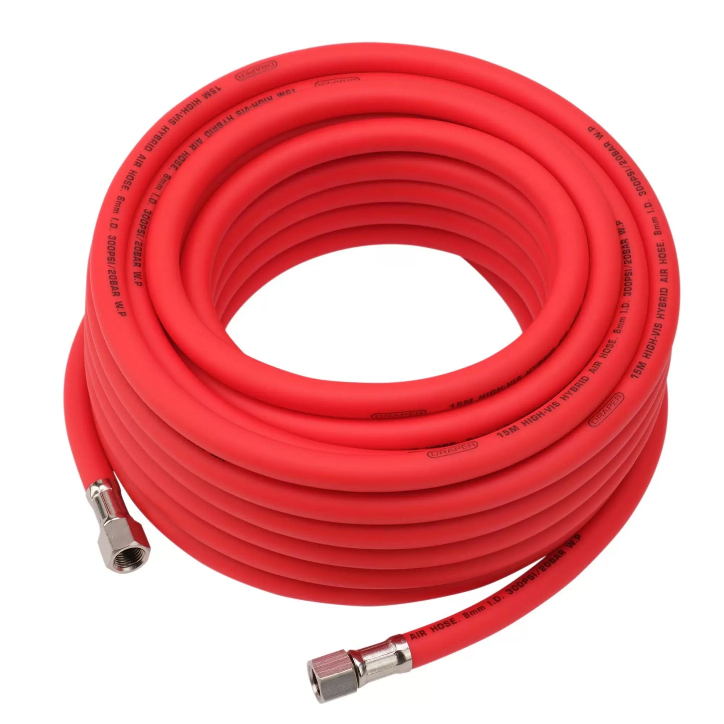 Draper Tools - 31735 - High Visibility Hybrid Air Hose, 15m x 8mm, 1/4" BSP, Red