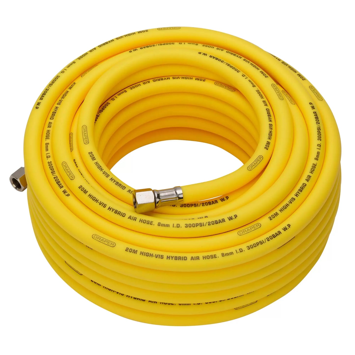 Draper Tools - 31736 - High Visibility Hybrid Air Hose, 20m x 8mm, 1/4" BSP, Yellow