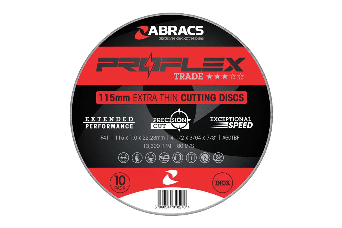 Connect - 32068 - Abracs Extra Thin Flat Cutting Discs 115mm x 1.0mm 10pc