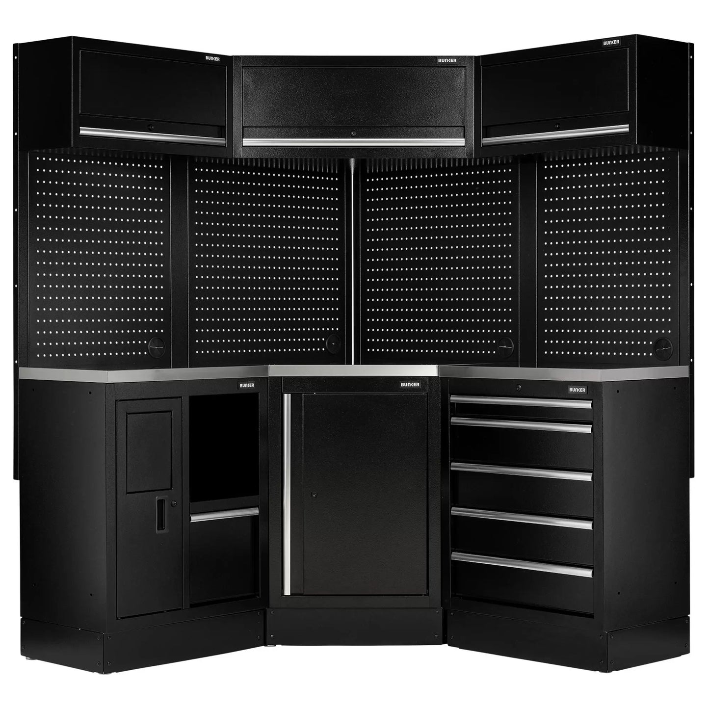 Draper Tools - 32521 - BUNKER 18 Piece Modular Storage Corner Combo with Stainless Steel Worktop, 3454mm