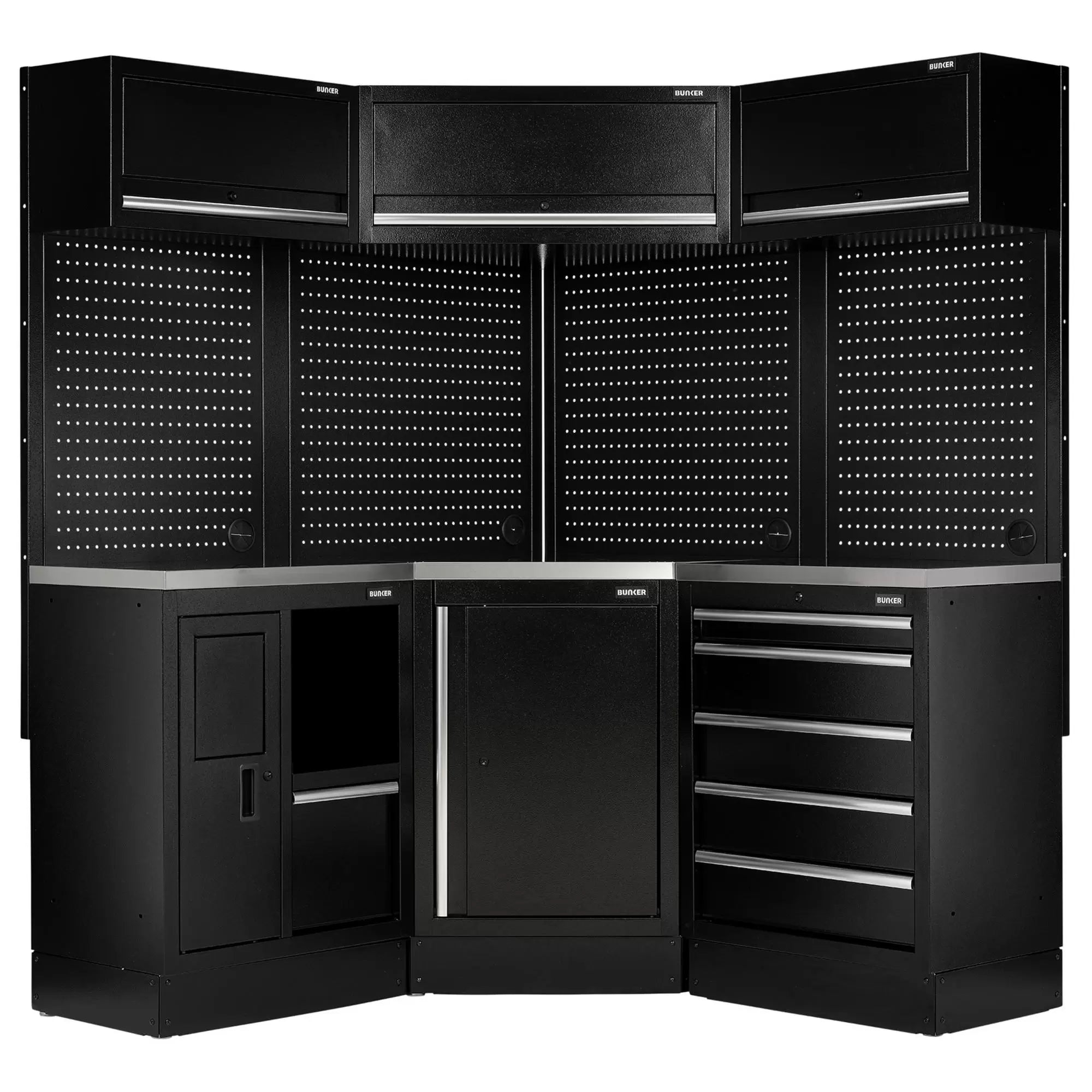 Draper Tools - 32521 - BUNKER 18 Piece Modular Storage Corner Combo with Stainless Steel Worktop, 3454mm