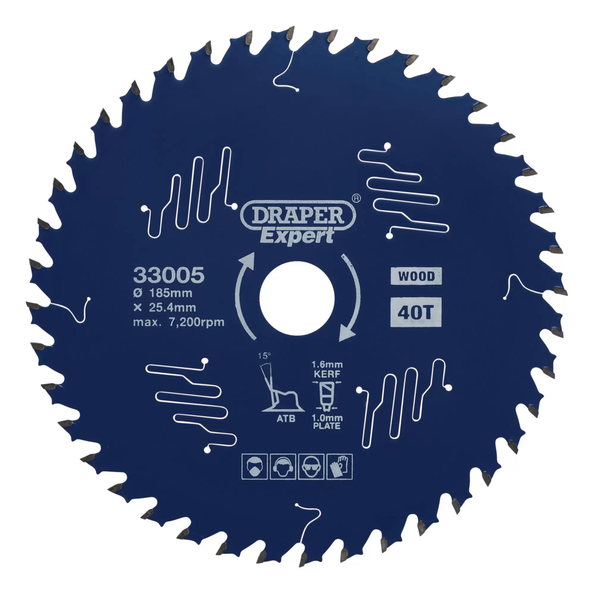 Draper Tools - 33005 - Draper Expert TCT Circular Saw Blade for Wood with PTFE Coating, 185 x 25.4mm, 40T