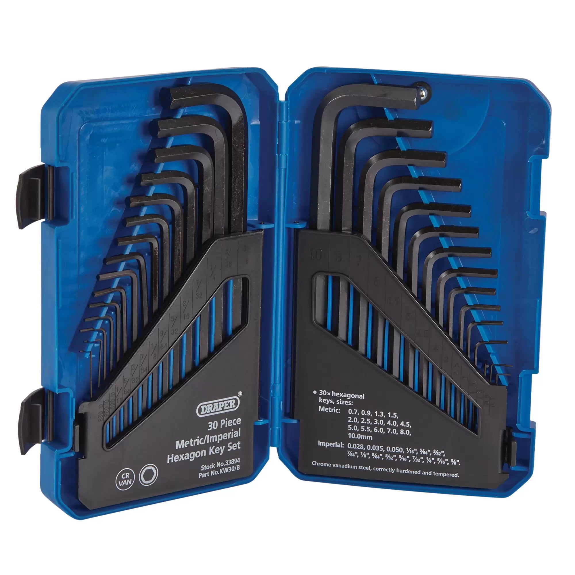 Draper Tools - 33894 - Metric/Imperial Combined Long Pattern Hexagon Key Set (30 Piece)