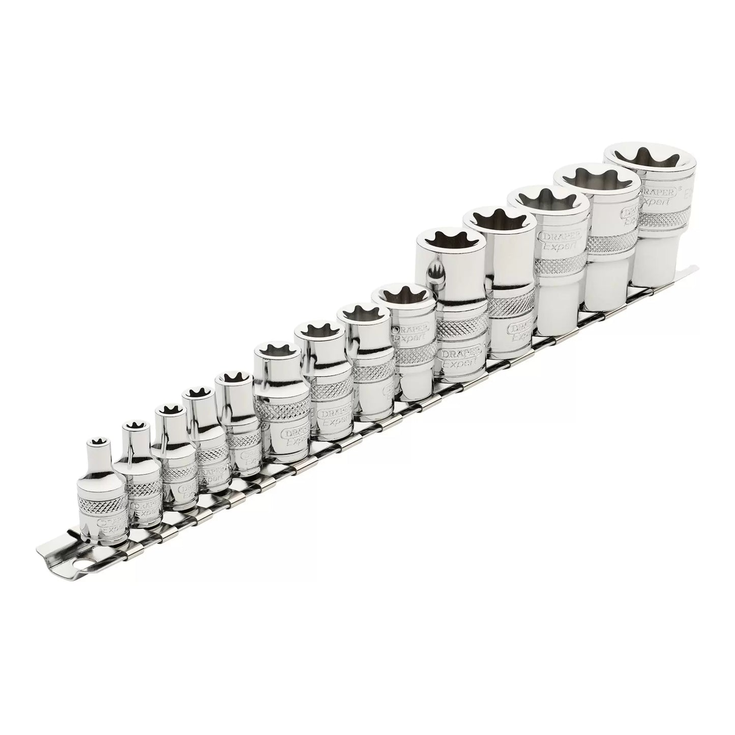 Draper Tools - 34415 - Draper Expert TX-STAR® Socket Set on Rail, 1/4", 3/8" & 1/2" Sq. Dr. (14 Piece)