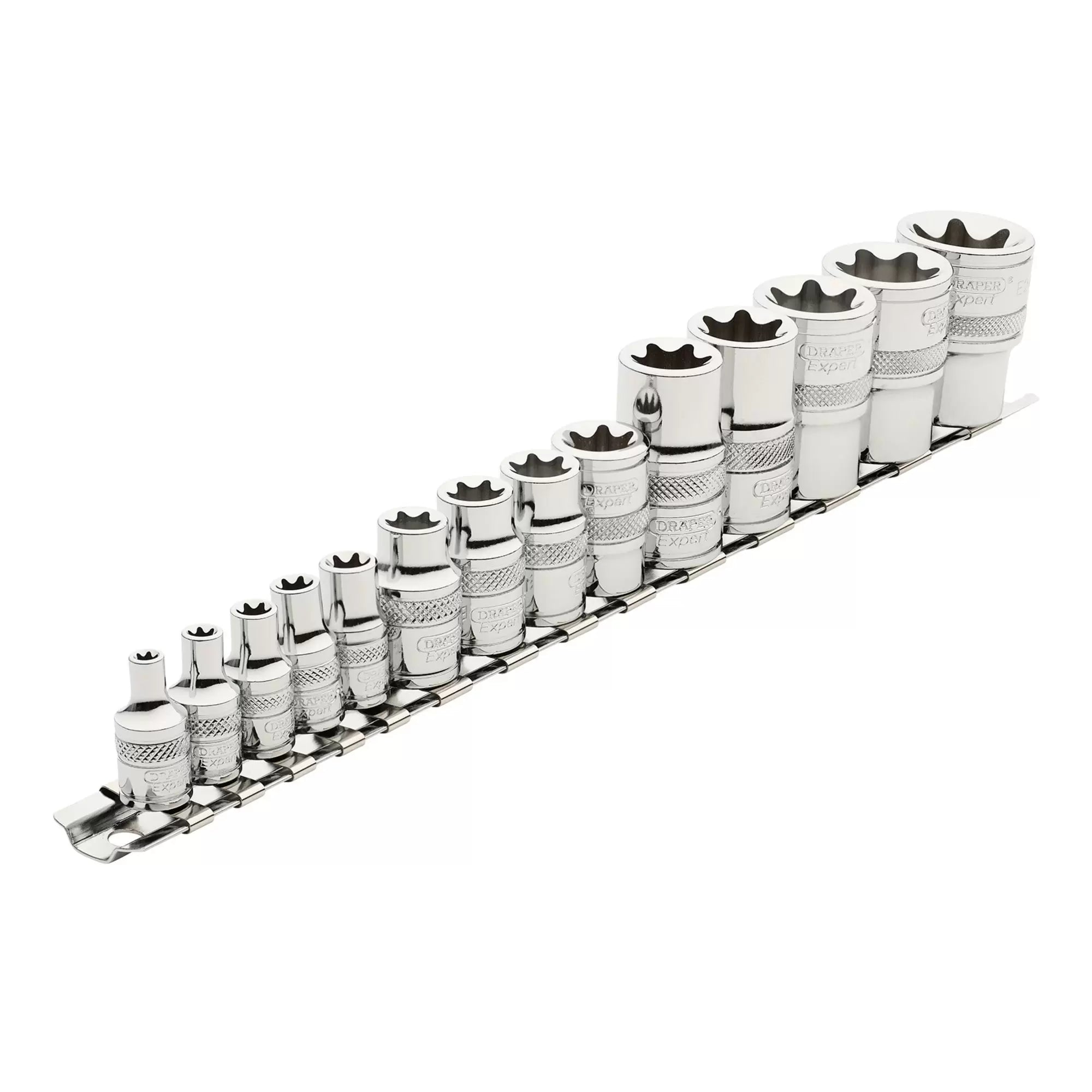 Draper Tools - 34415 - Draper Expert TX-STAR® Socket Set on Rail, 1/4", 3/8" & 1/2" Sq. Dr. (14 Piece)