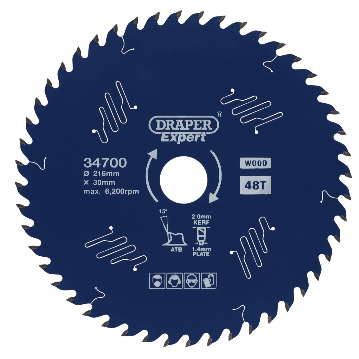 Draper Tools - 34700 - Draper Expert TCT Circular Saw Blade for Wood with PTFE Coating, 216 x 30mm, 48T