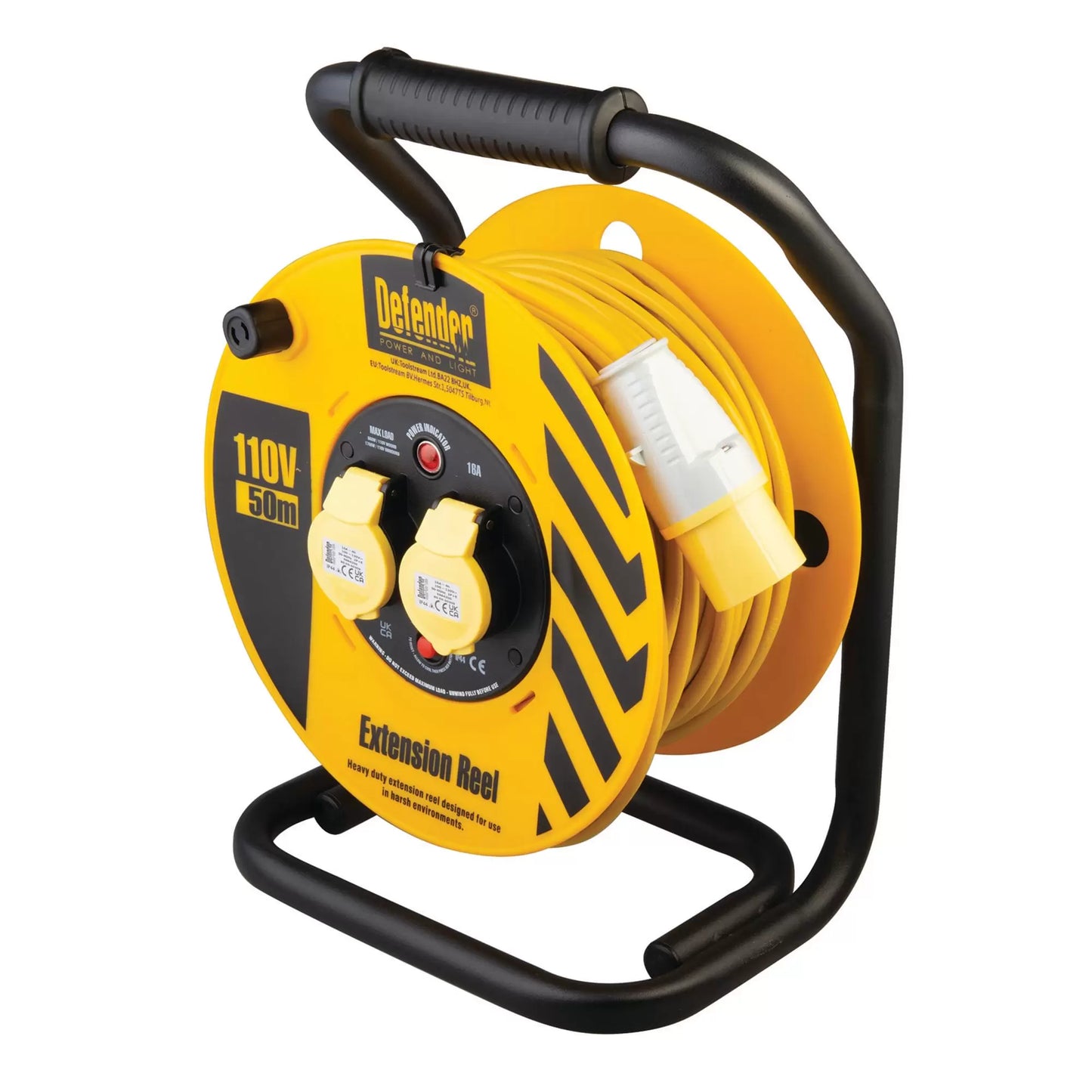 Draper Tools - 35113 - Defender E86500 110V Industrial Cable Reel, 1.5mm&sup2;, 16A, 50m