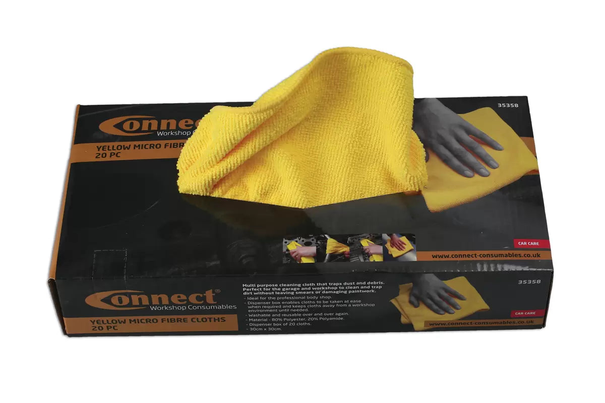 Connect - 35358 - Microfibre Yellow Cloths in Dispenser Box 20pc