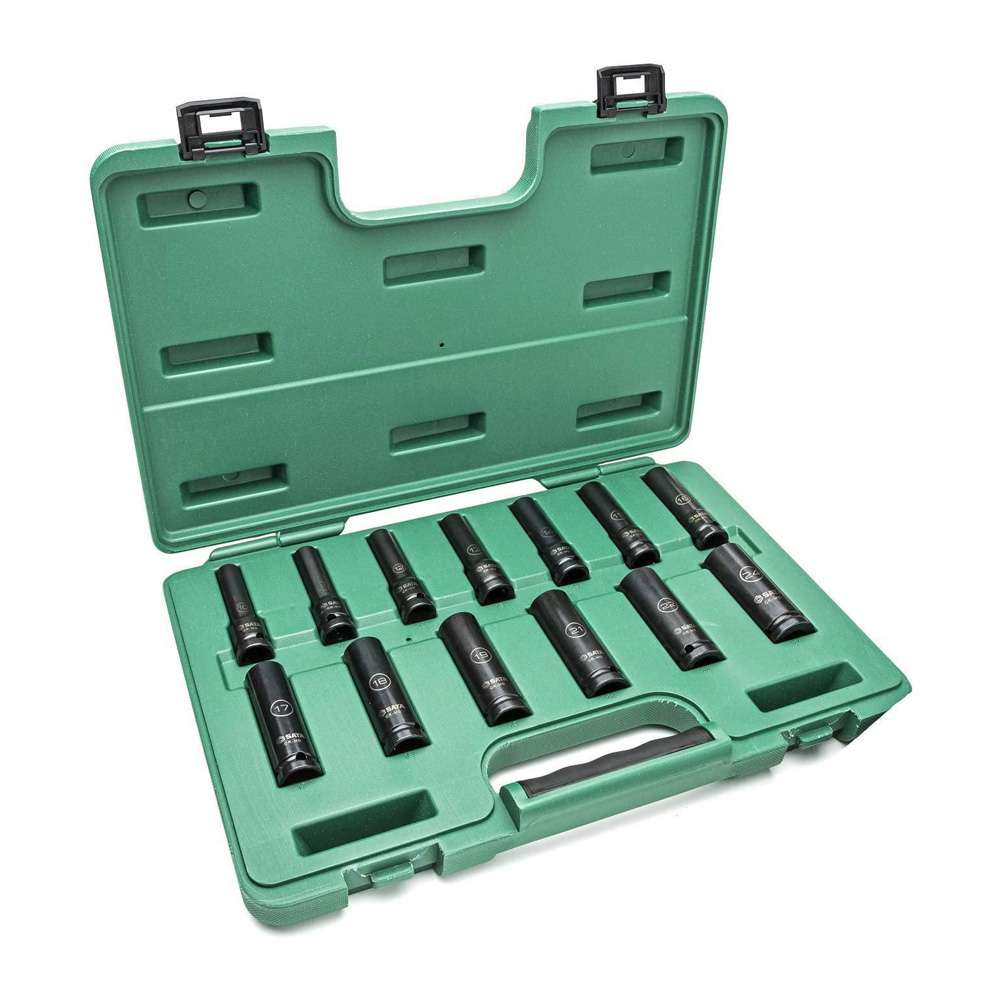 SATA ST34398T 13-Piece 1/2" Drive 6 Point Metric Deep Thin Wall Impact Socket Set