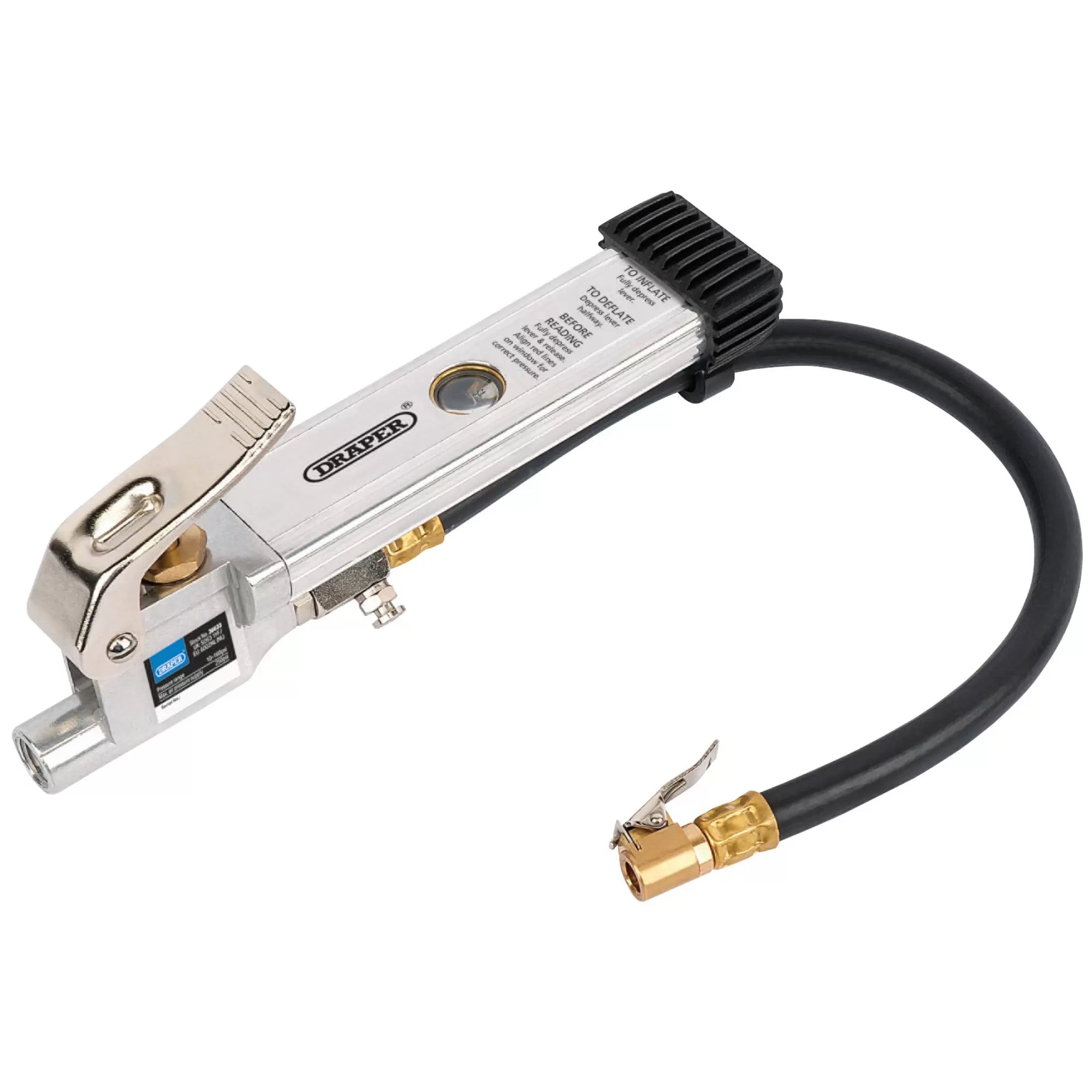 Draper Tools - 36633 - Air Line Inflator with Open Ended Clip On Connector