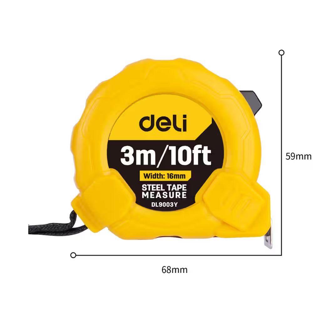 Deli Measuring Tape, 3m x 16mm, Used for Everyday DIY & Household Use