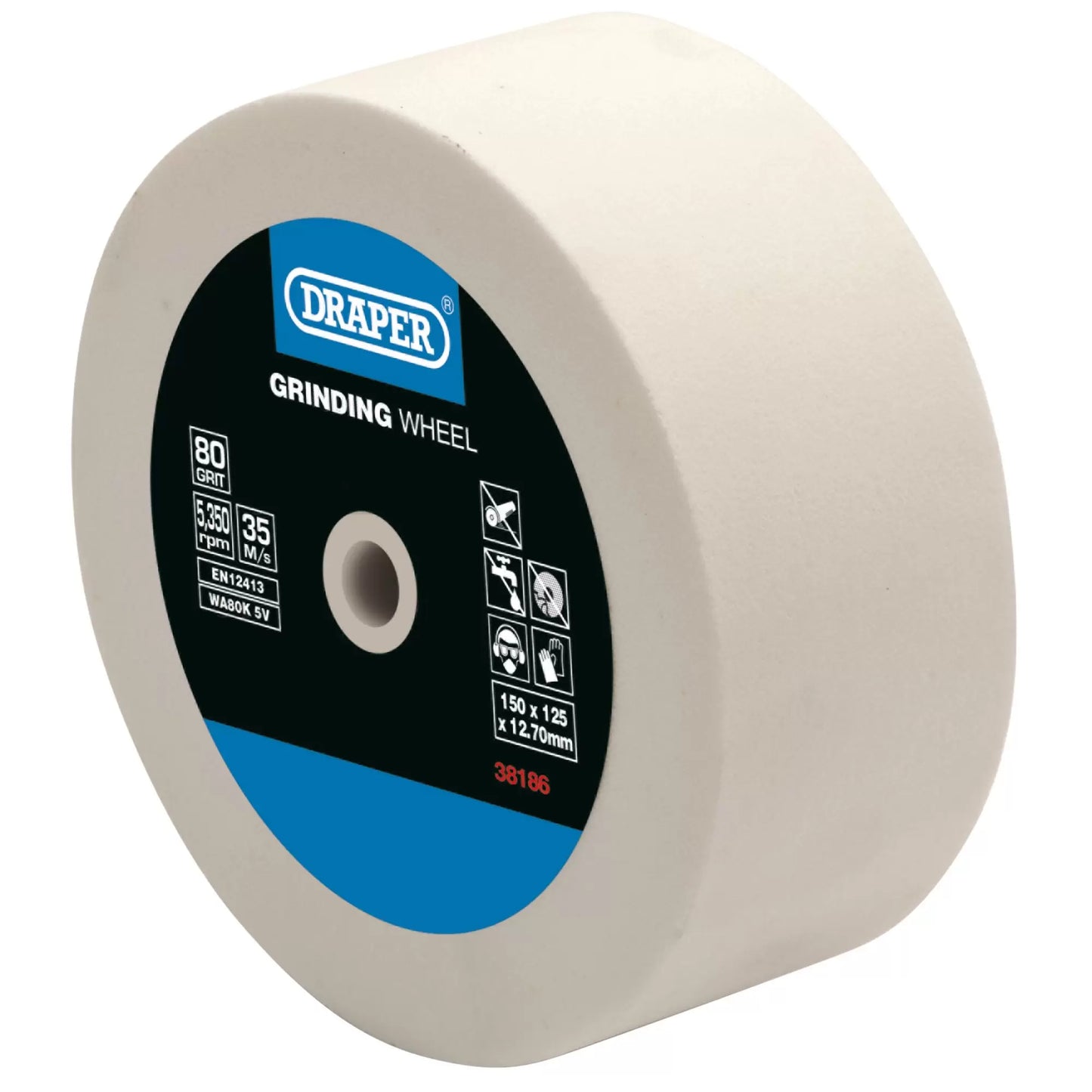 Draper Tools - 38186 - Aluminium Oxide Bench Grinding Wheel, 125 x 50mm, 80 Grit, White
