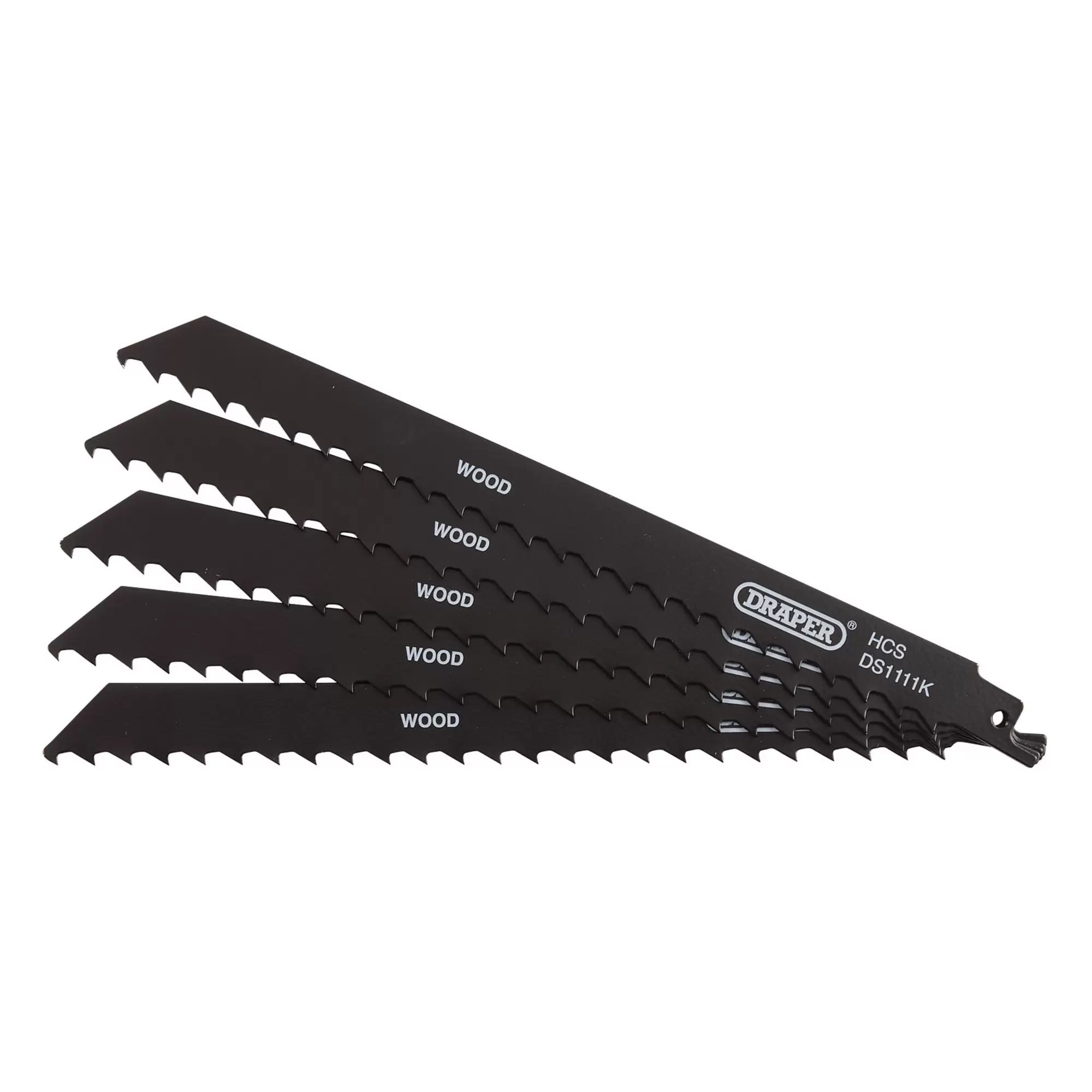 Draper Tools - 38589 - Reciprocating Saw Blades for Wood and Plastic Cutting, 225mm, 3tpi (Pack of 5)