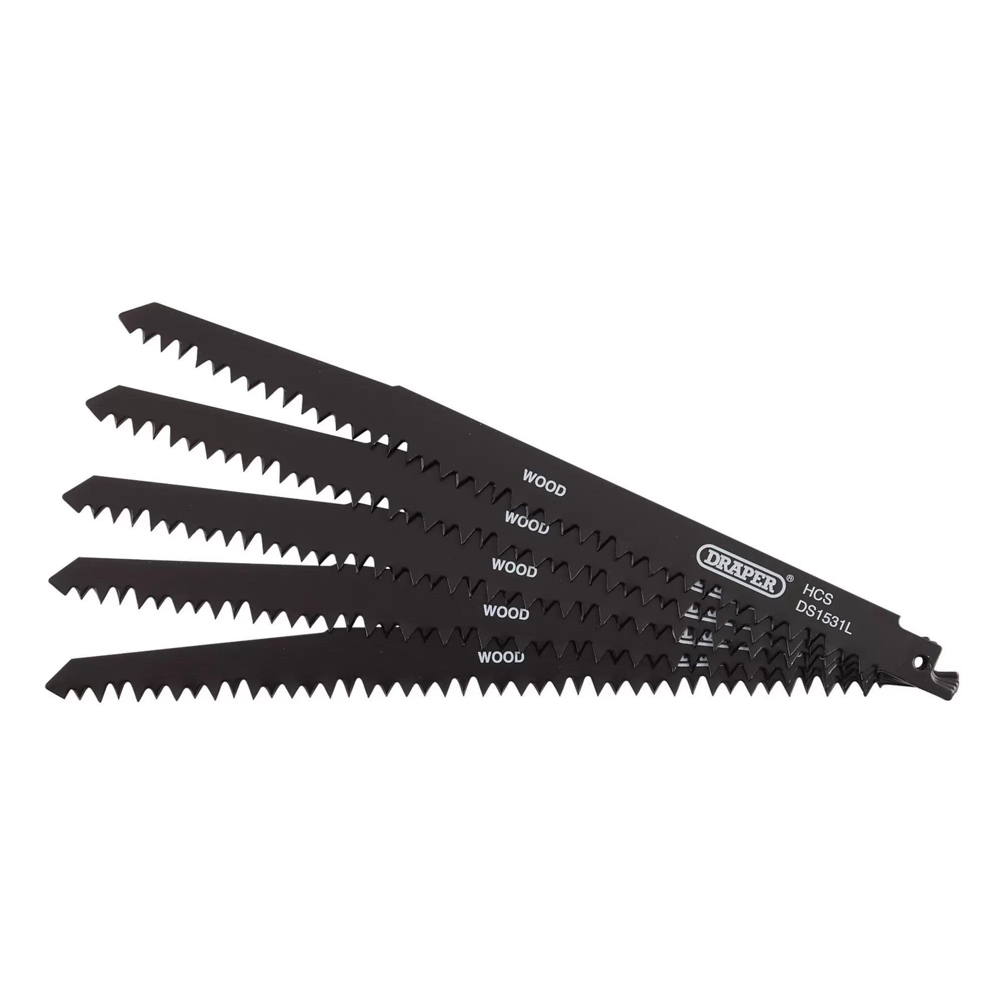 Draper Reciprocating Saw Blades for Wood Cutting 240mm 5tpi Pack of 5