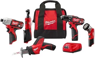 Milwaukee M12 12V Cordless 5-Tool Combo Kit – Drill/Driver, Impact Driver, Hackzall, Ratchet & LED Worklight (2498-25, YKGAV)