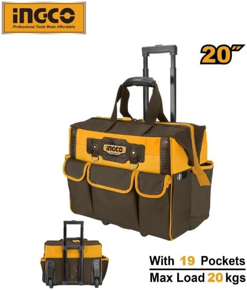 INGCO 20" Heavy-Duty Rolling Tool Bag – 30L Capacity, 19 Pockets, 2 Wheels – HRRTB2015