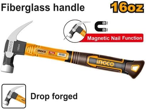 INGCO 16 oz (450g) Fiberglass Claw Hammer – HCH81016