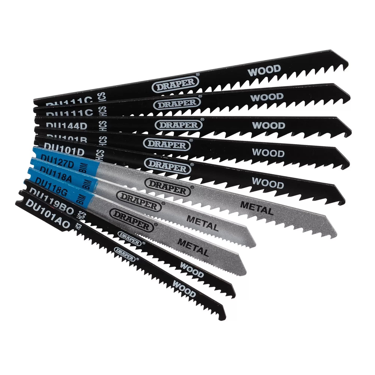 Draper Tools - 43470 - Assorted BIM and HCS Jigsaw Blade Set for Wood and Metal (10 Piece)