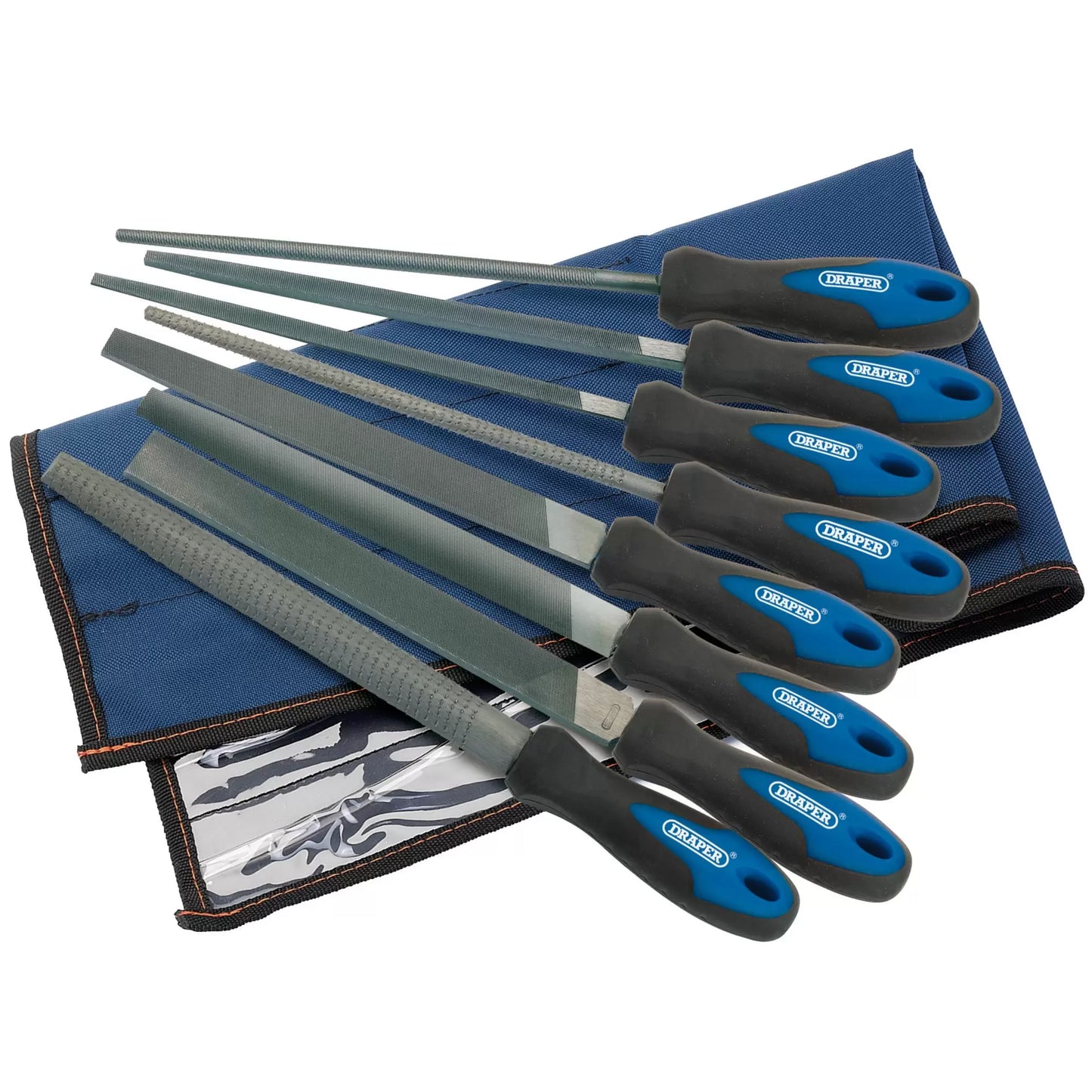 Draper Tools - 44961 - Soft Grip Engineers File and Rasp Set, 200mm, Blue (8 Piece)