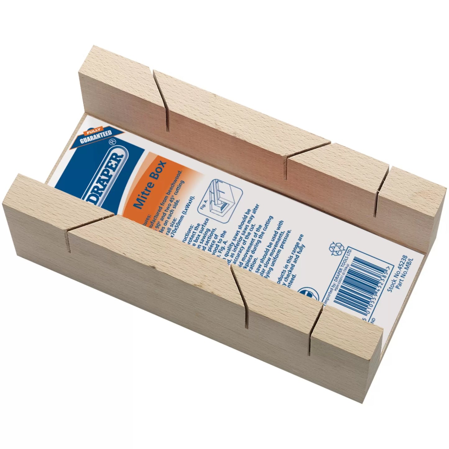 Draper Tools - 45238 - Beechwood Mitre Box, 225 x 70 x 50mm