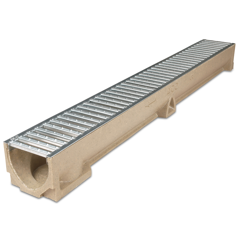 ACO RainDrain A15 External Drain Channel With Galvanised Steel Grating 1m