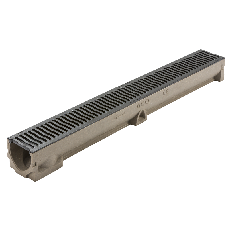 ACO RainDrain B125 External Drain Channel With Cast Iron Heelguard Atec Grating 1m