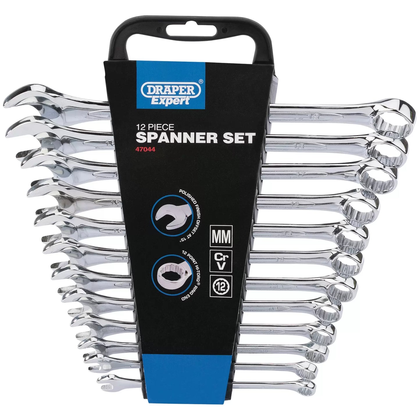 Draper Tools - 47044 - Draper Expert HI-TORQ® Metric Combination Spanner Set, 8 - 19mm (12 Piece)