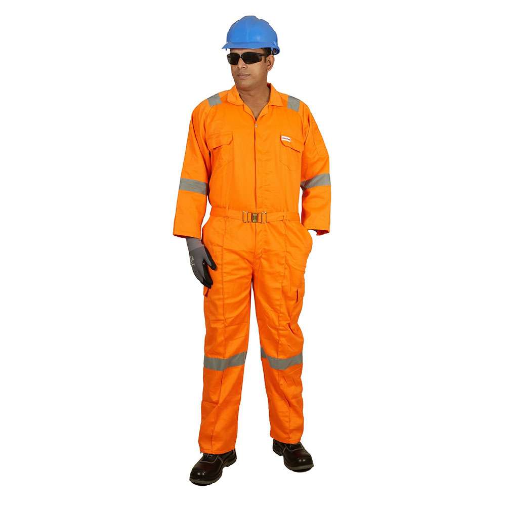Vaultex COM 190GSM Reflective Strip Twill Coverall, Orange, Medium