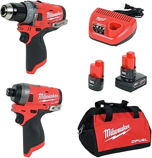 Milwaukee 2598-22/M12 Hammer Drill (1/2in) & Impact Driver (1/4in) Combo Kit – 2 Pieces