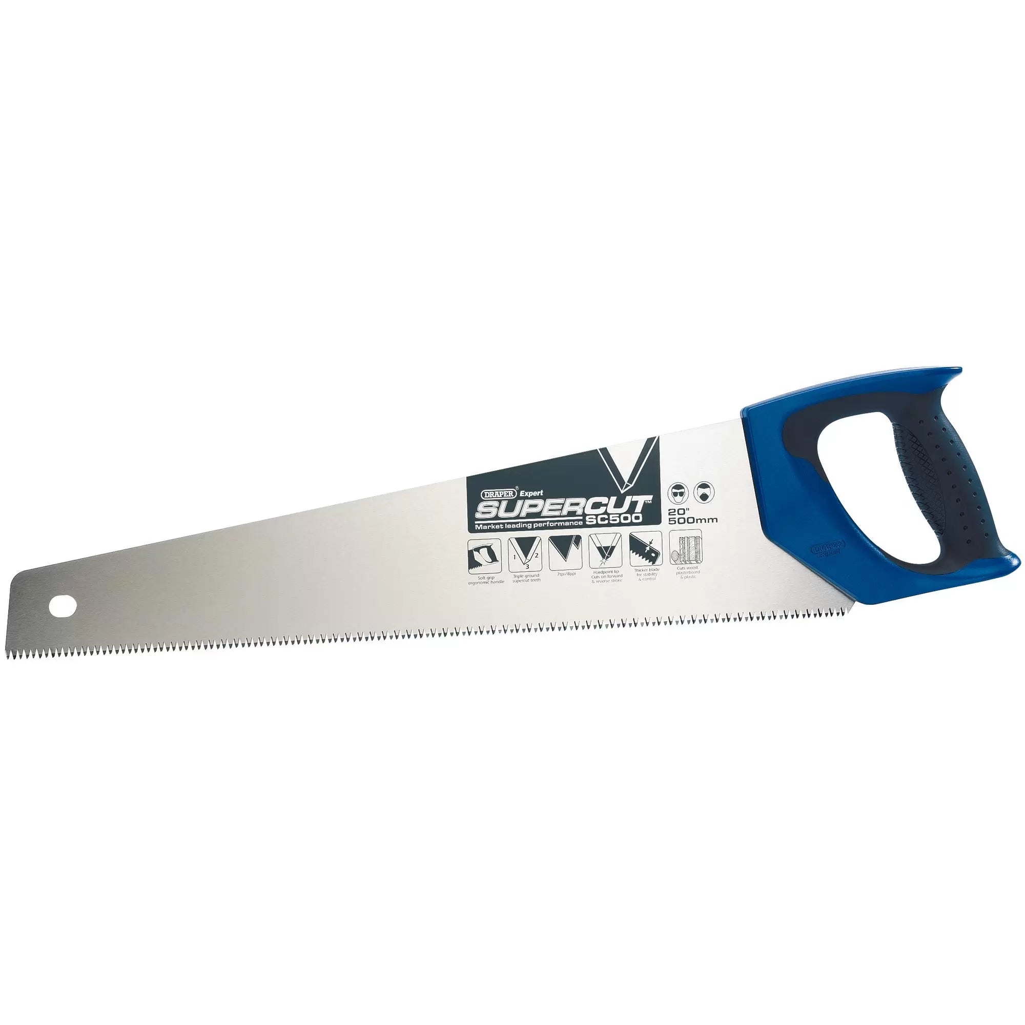 Draper Tools - 49290 - Draper Expert Supercut® Soft Grip Hardpoint Handsaw, 500mm/20", 7tpi/8ppi