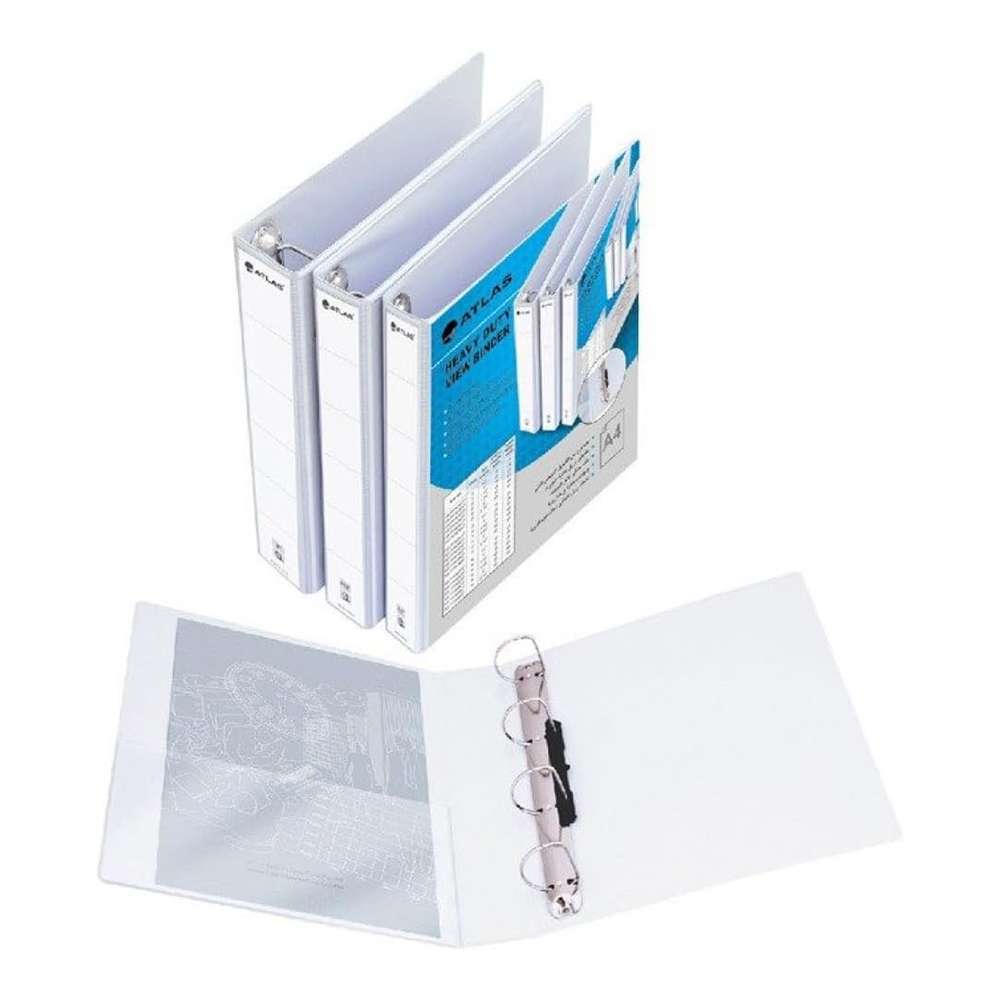 Atlas PVC 4-Ring Binder, A4 35mm (1¼") with Pocket, White