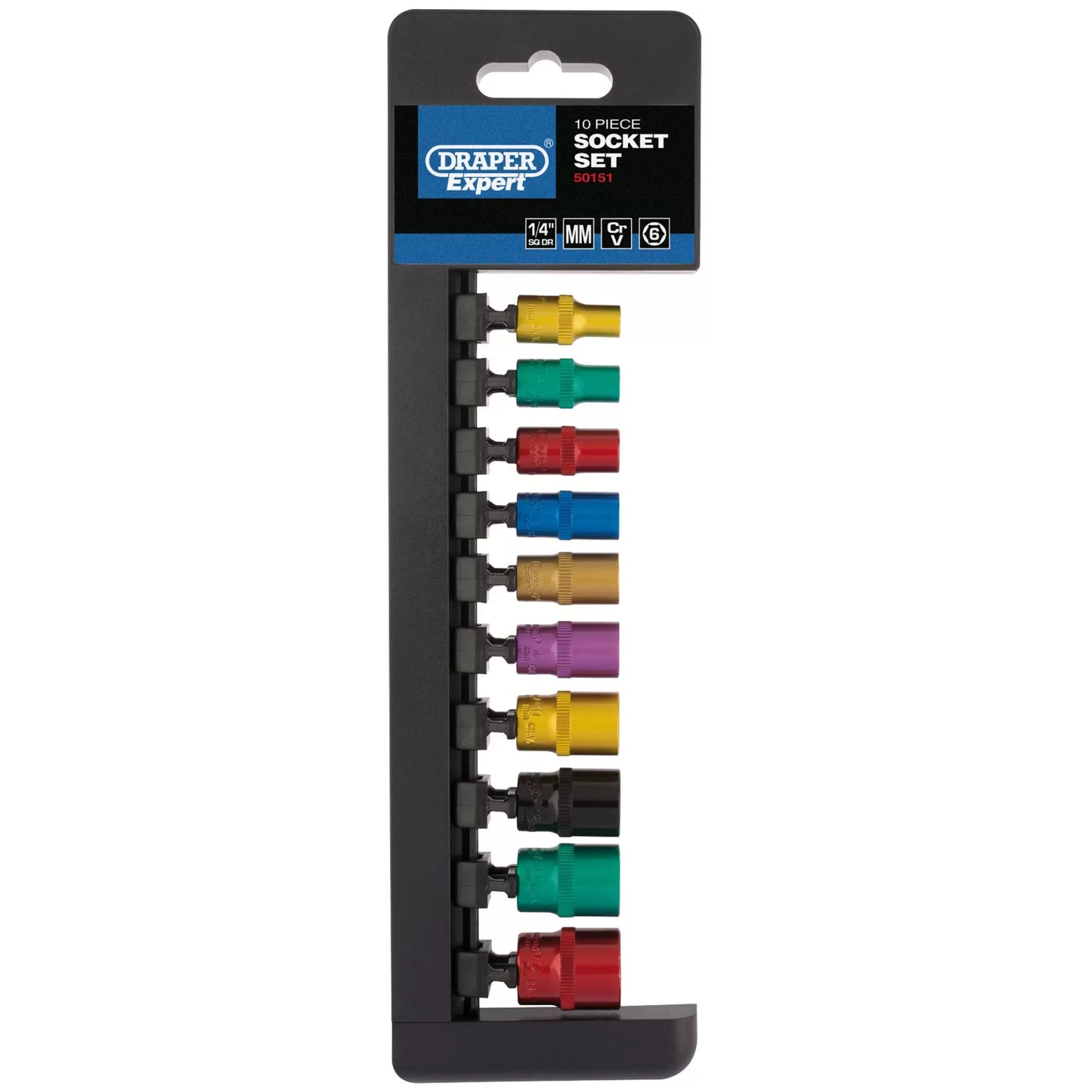 Draper Tools - 50151 - Draper Expert Metric Coloured Socket Set, 1/4" Sq. Dr. (10 Piece)