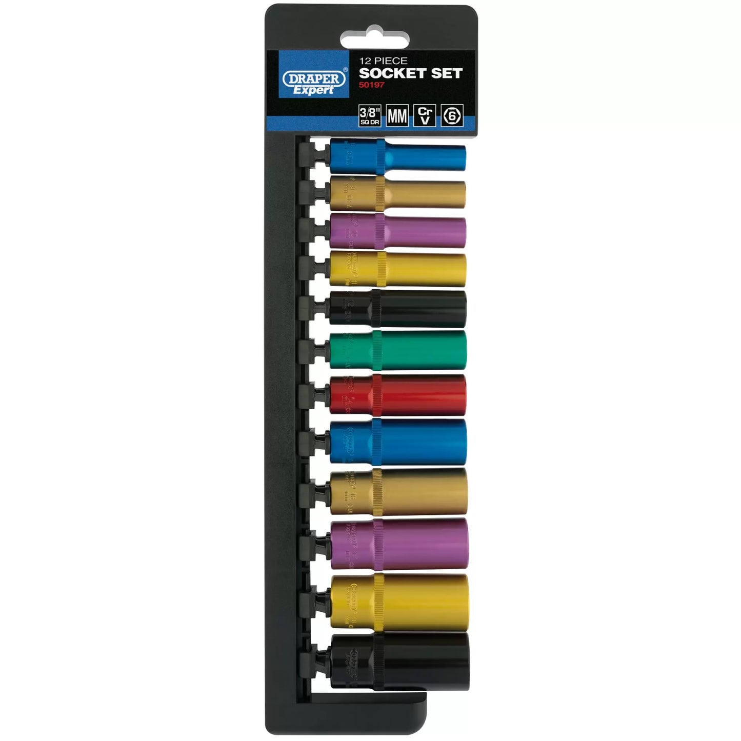 Draper Tools - 50197 - Draper Expert Metric Coloured Deep Socket Set, 3/8" Sq. Dr. (12 Piece)