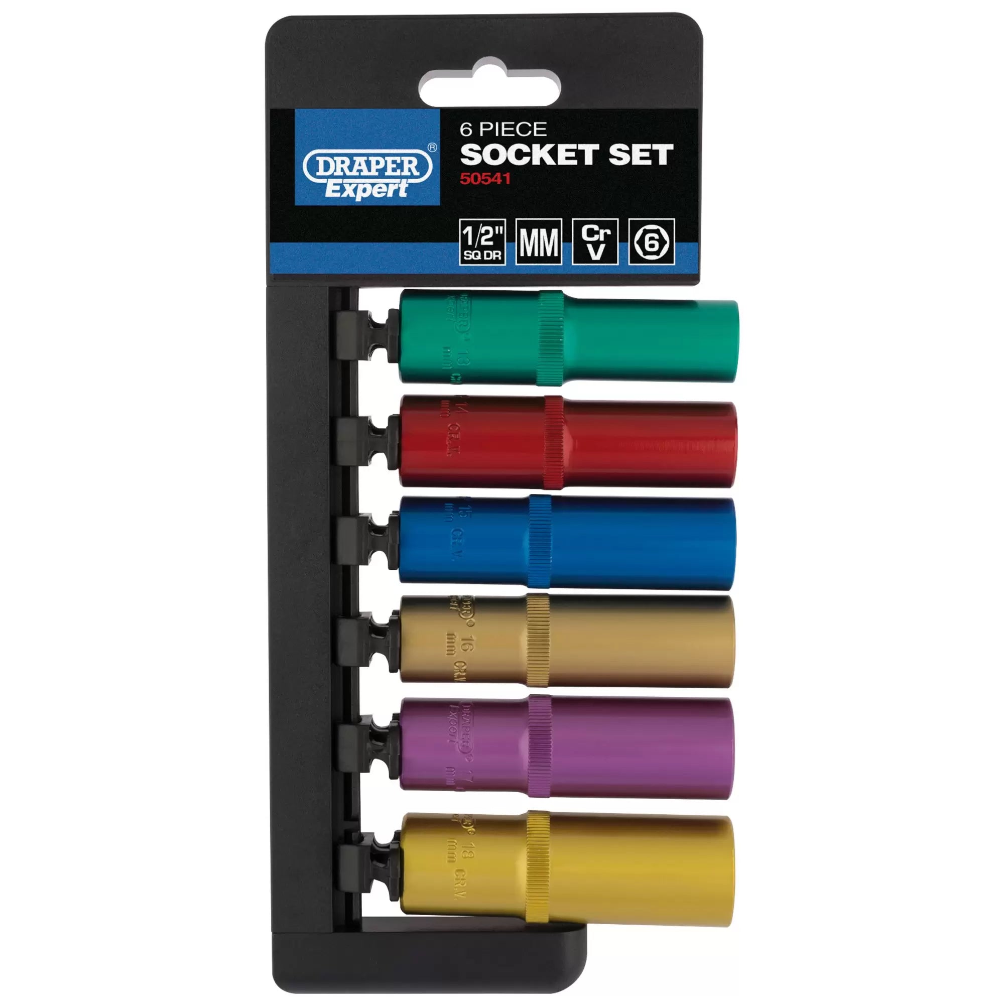 Draper Tools - 50541 - Draper Expert Metric Coloured Deep Socket Set, 1/2" Sq. Dr. (6 Piece)