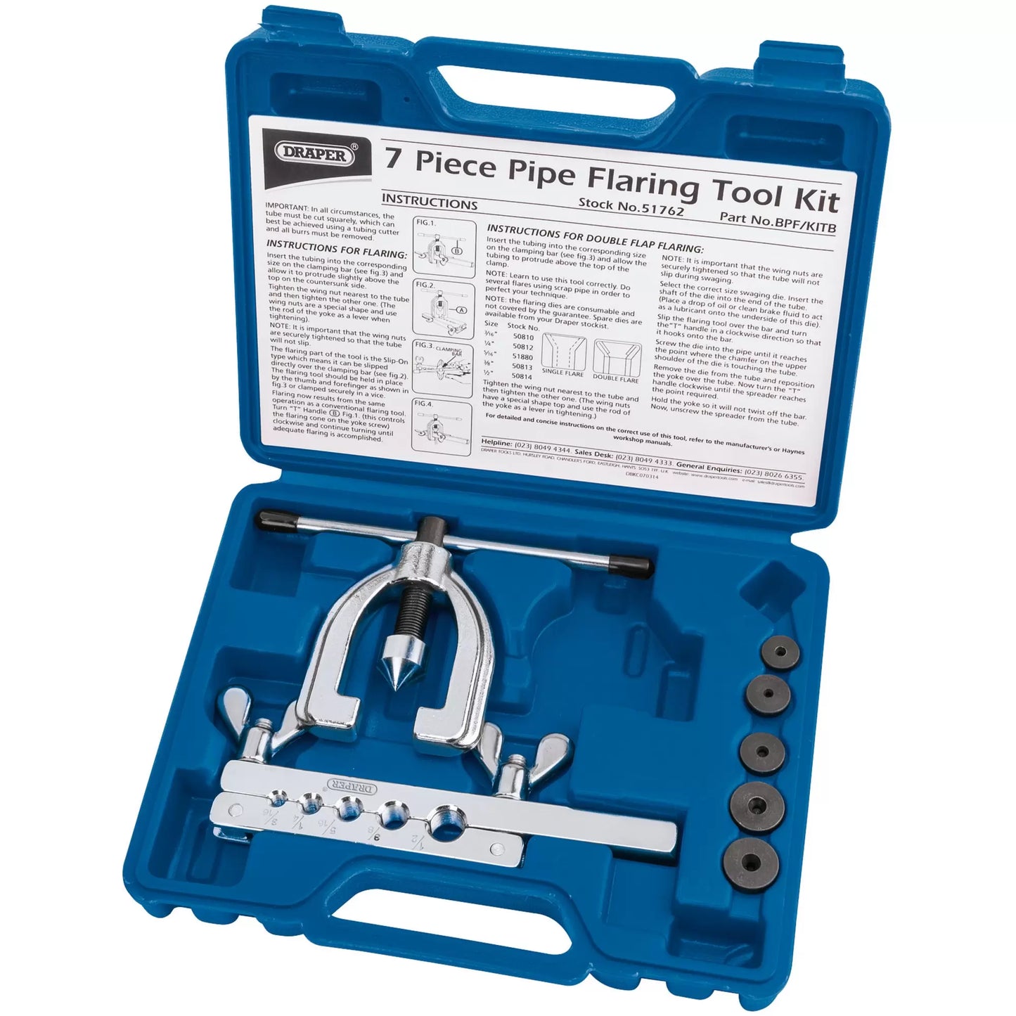Draper Tools - 51762 - Brake Pipe Flaring Kit (7 Piece)