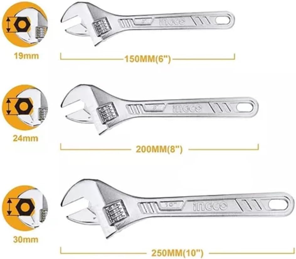 INGCO 3-Piece Chrome Adjustable Wrench (Spanner) Set – HADWK031