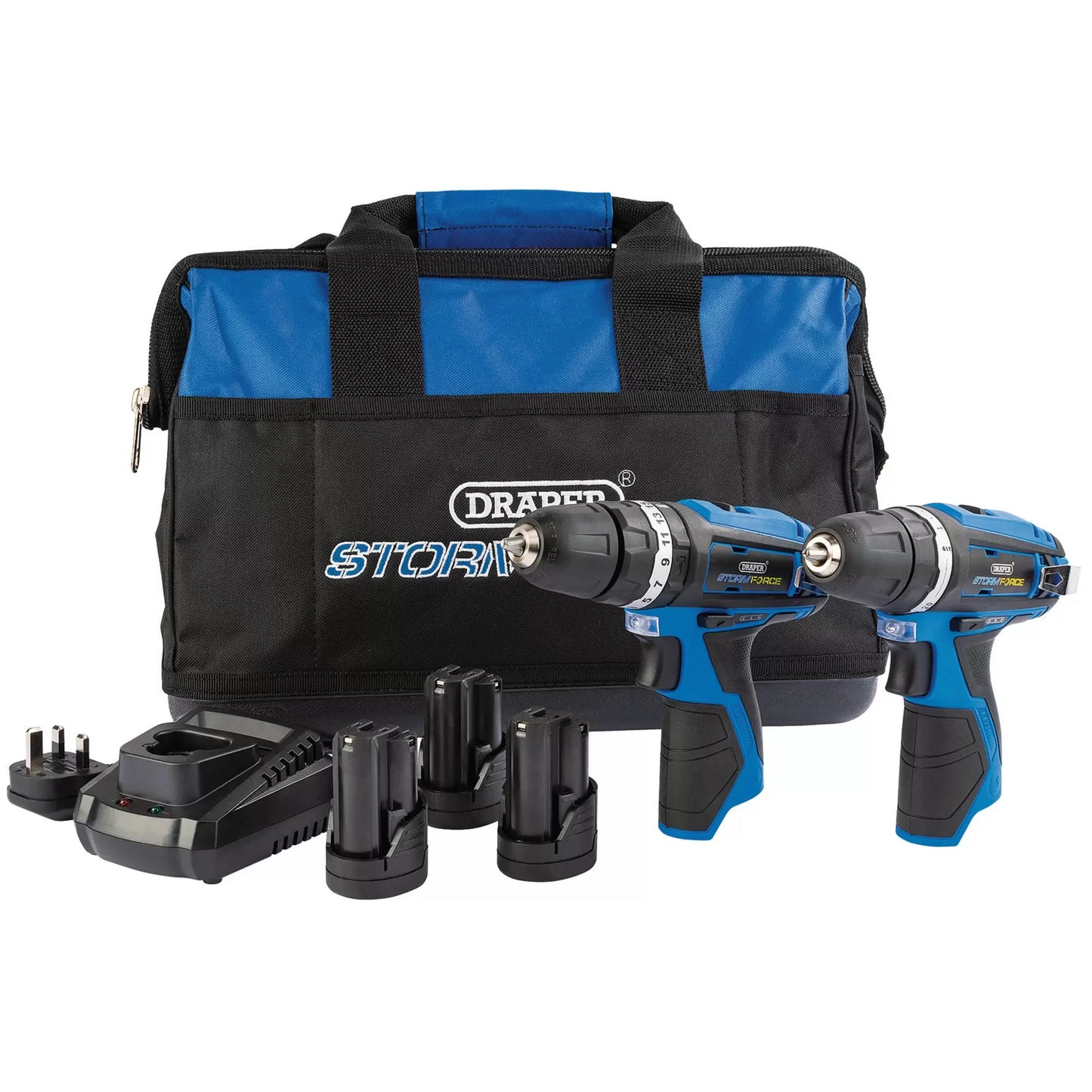 Draper Tools - 52031 - Draper Storm Force® 10.8V Power Interchange Combi Drill and Rotary Drill Twin Kit, 3 x 1.5Ah Batteries, 1 x Charger, 1 x Bag