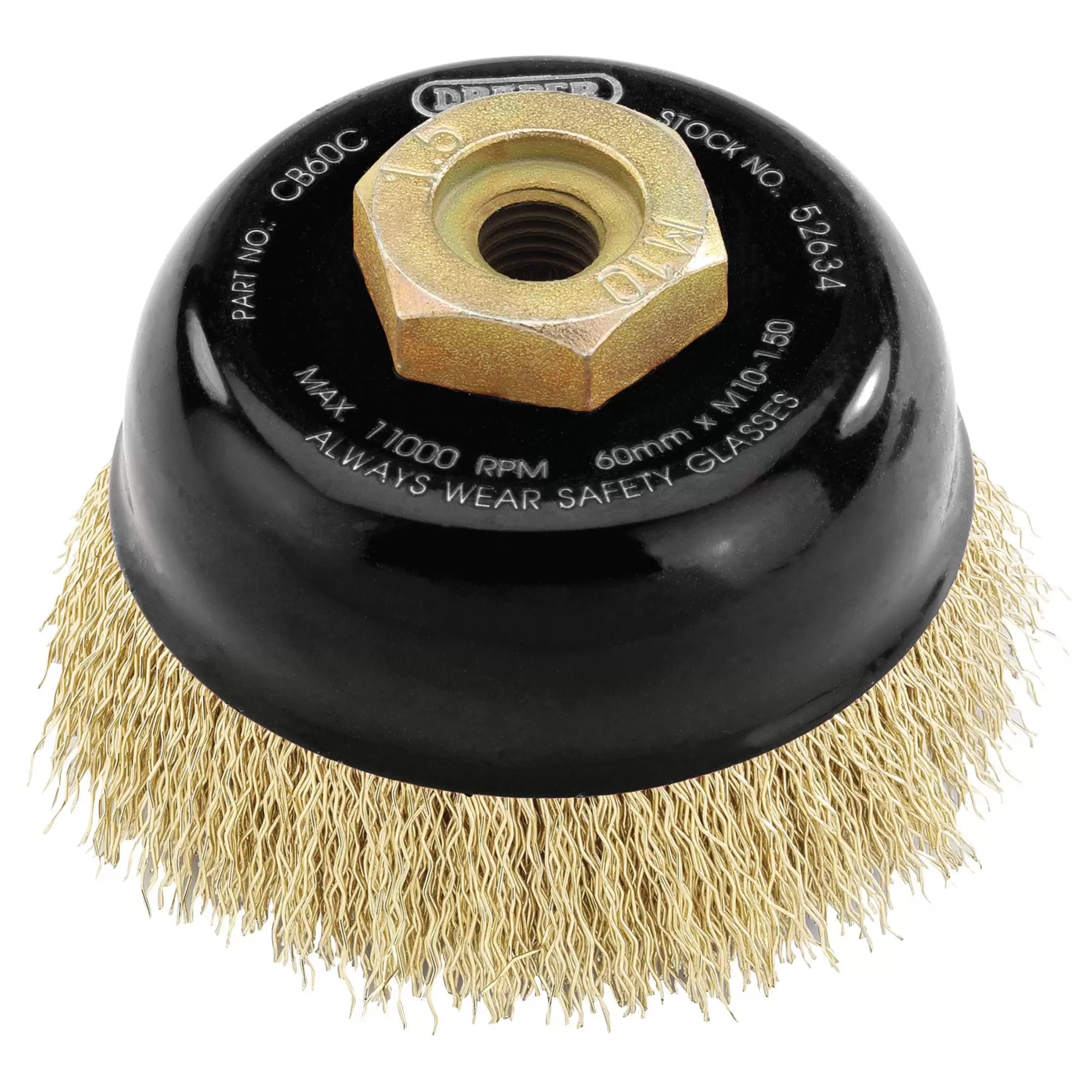 Draper Tools - 52634 - Draper Expert Brassed Steel Crimped Wire Cup Brush, 60mm, M10