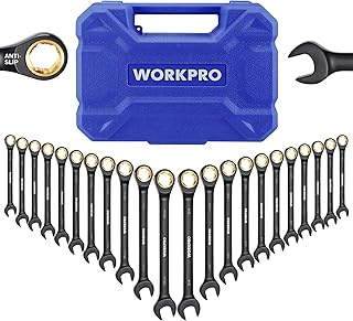 WORKPRO 22-Piece Ratcheting Wrench Set – Metric & SAE with Organizer Box, Anti-Slip
