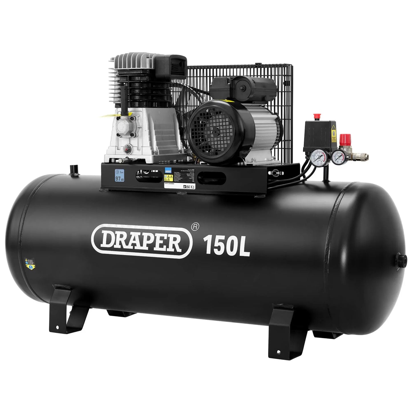 Draper Tools - 55304 - 230V 150L Stationary Belt-Driven Air Compressor, 2.2kW/3HP
