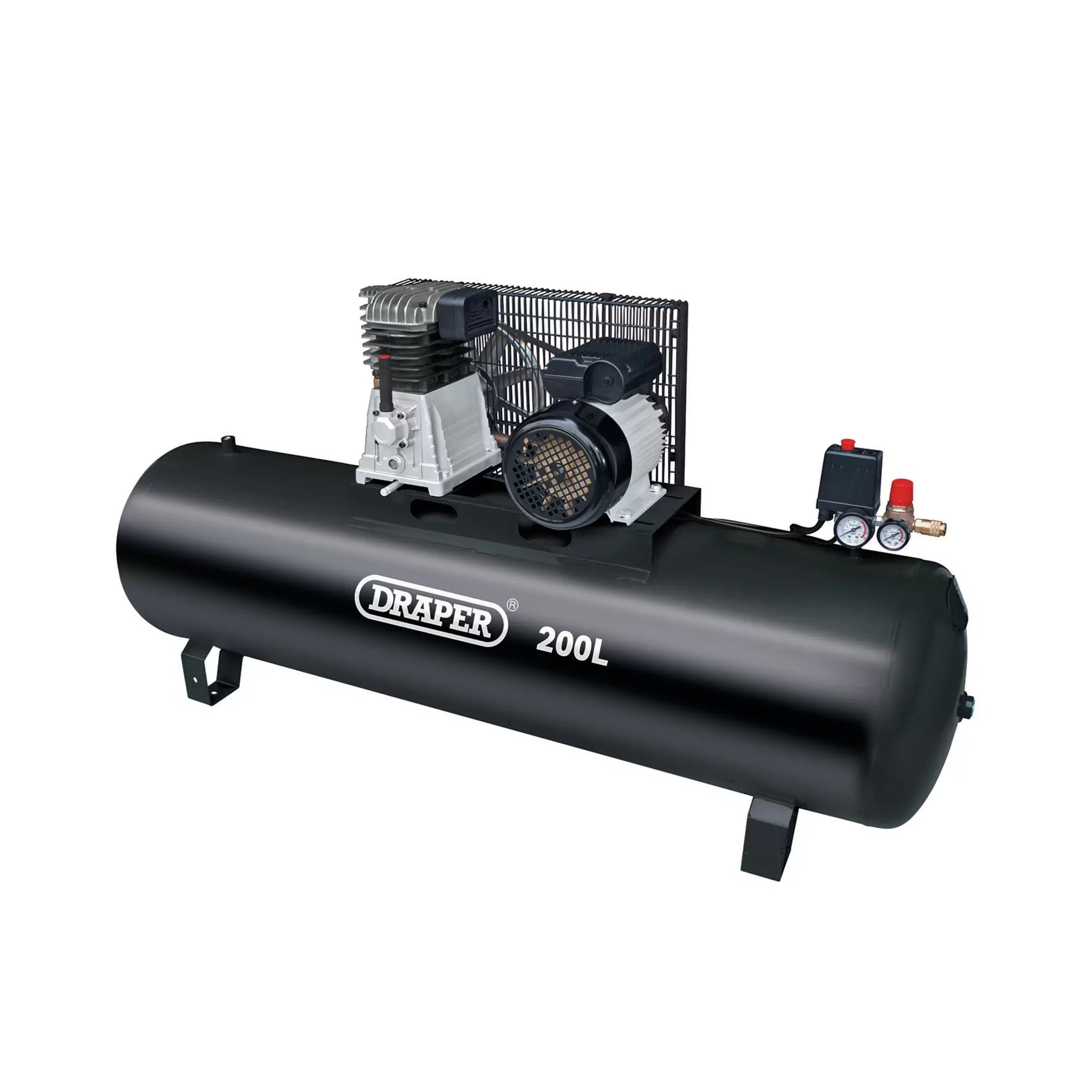 Draper Tools - 55313 - 230V 200L Stationary Belt-Driven Air Compressor, 2.2kW/3HP