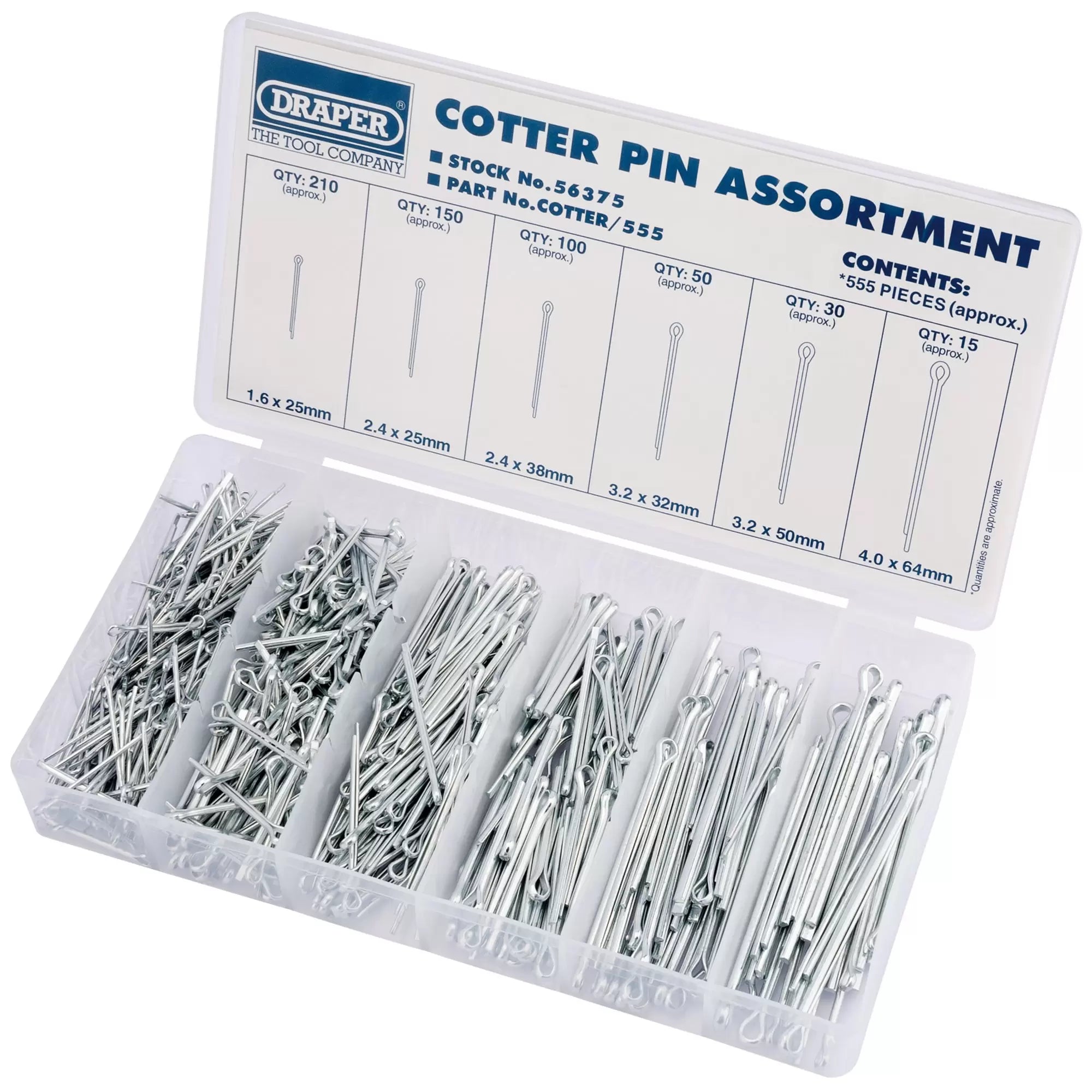 Draper Tools - 56375 - Split Pin Assortment (555 Piece)