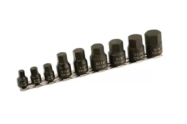 Laser - 5666 - Low Profile Impact AF Hex Socket Bit Set 1/4"D, 3/8"D 9pc