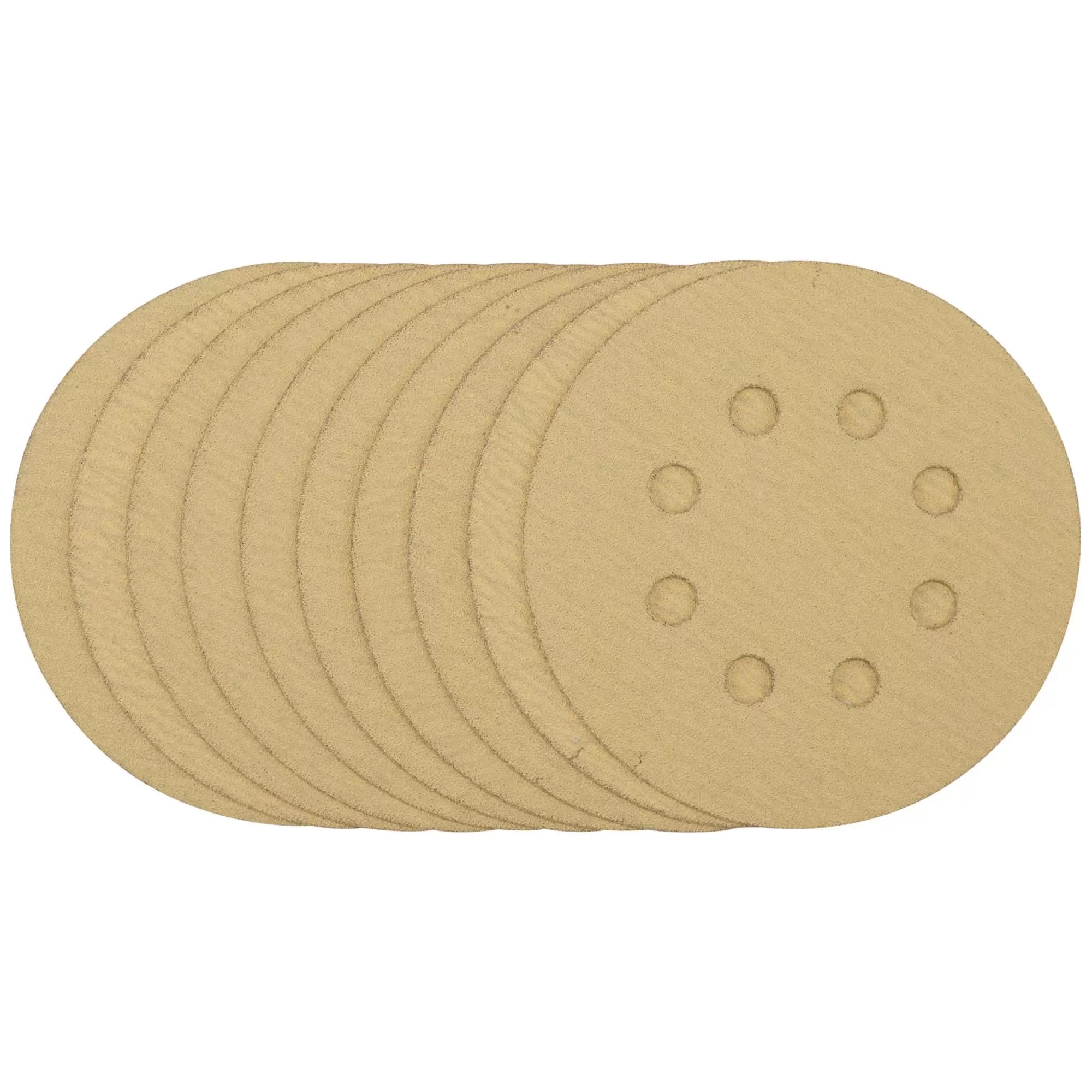 Draper Tools - 58111 - Gold Sanding Discs with Hook & Loop, 125mm, 120 Grit, 8 Dust Extraction Holes (Pack of 10)