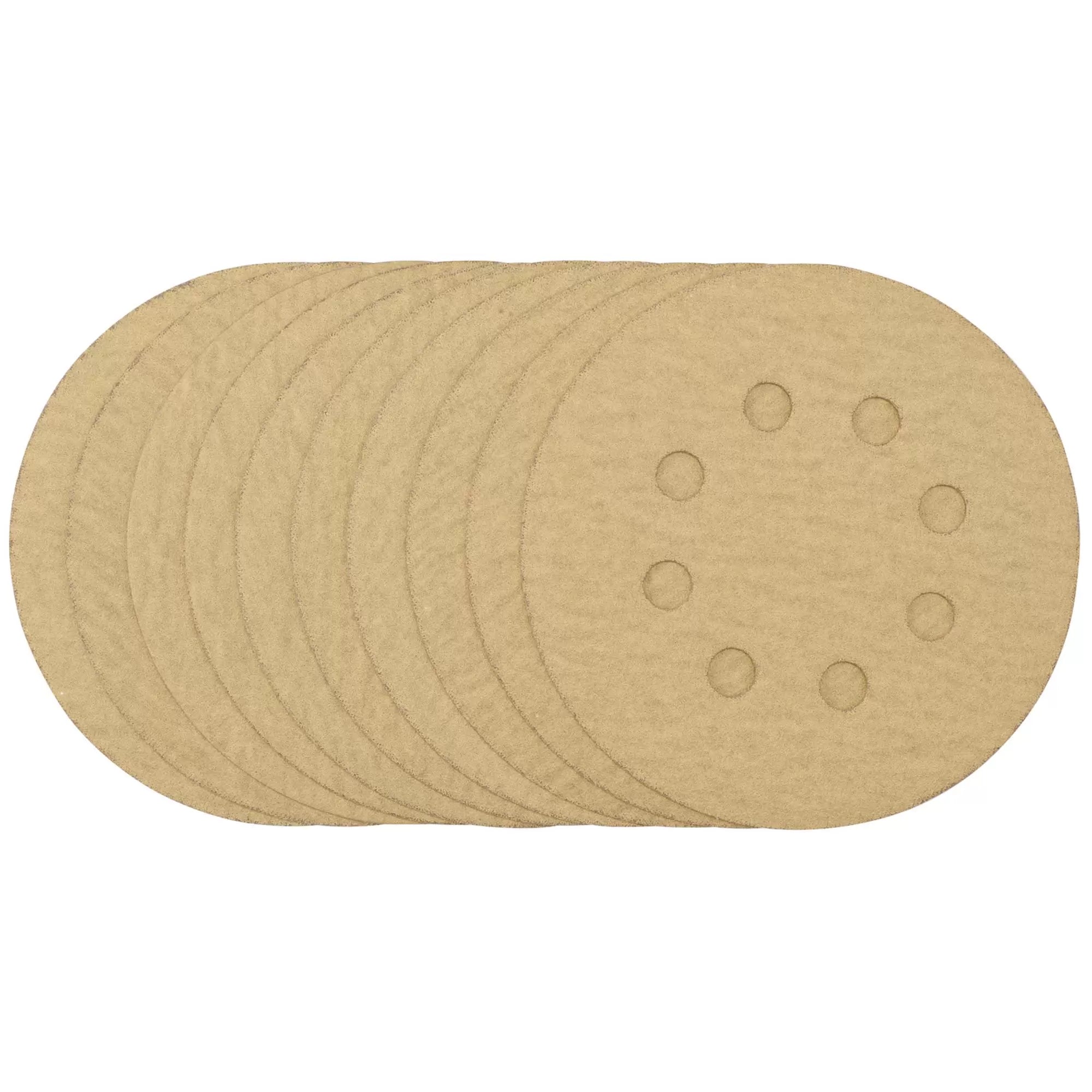 Draper Tools - 58113 - Gold Sanding Discs with Hook & Loop, 125mm, 180 Grit, 8 Dust Extraction Holes (Pack of 10)