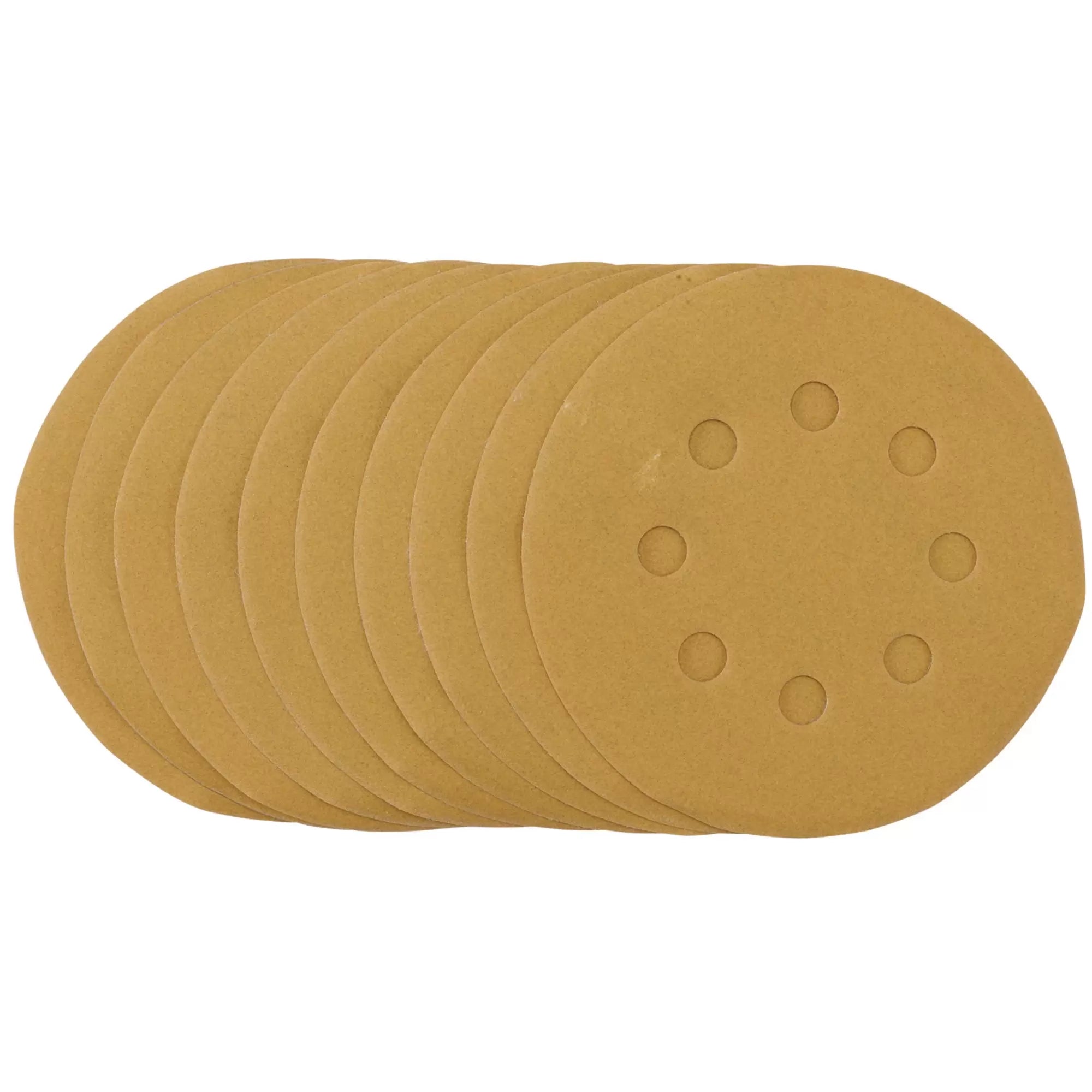 Draper Tools - 58340 - Gold Sanding Discs with Hook & Loop, 125mm, 240 Grit, 8 Dust Extraction Holes (Pack of 10)